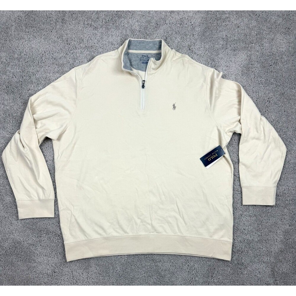Polo Ralph Lauren Mens XXL 1/4 Zip Pullover Cream Beige Pony Logo Cotton NWT